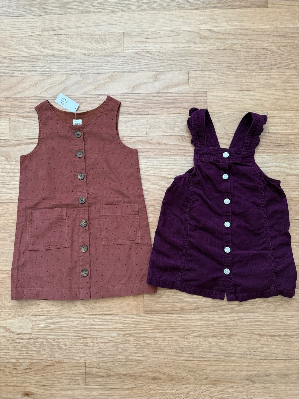 GAP Cotton corduroy Rust Button-Front Dress & Deep Plum Button Overall Set